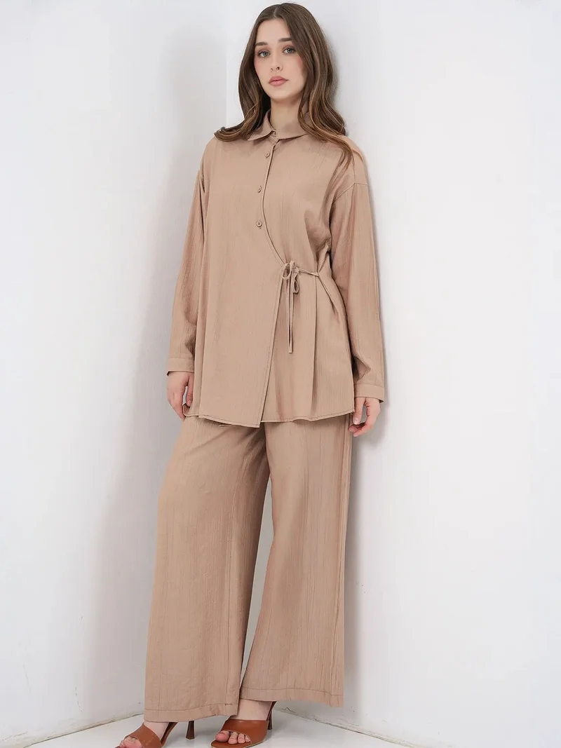 BIG DART BDART Tie Detail Shirt Collar Tunic-Pants Set